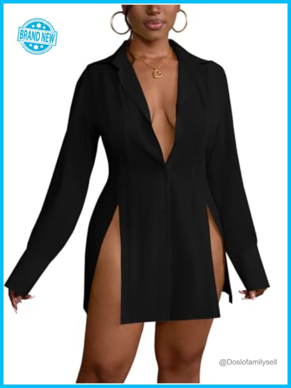 Collared Deep V Neck Long Sleeve Button Up Mini Shirt Dress